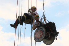 Nusle Bridge abseil on wheelchair 2014